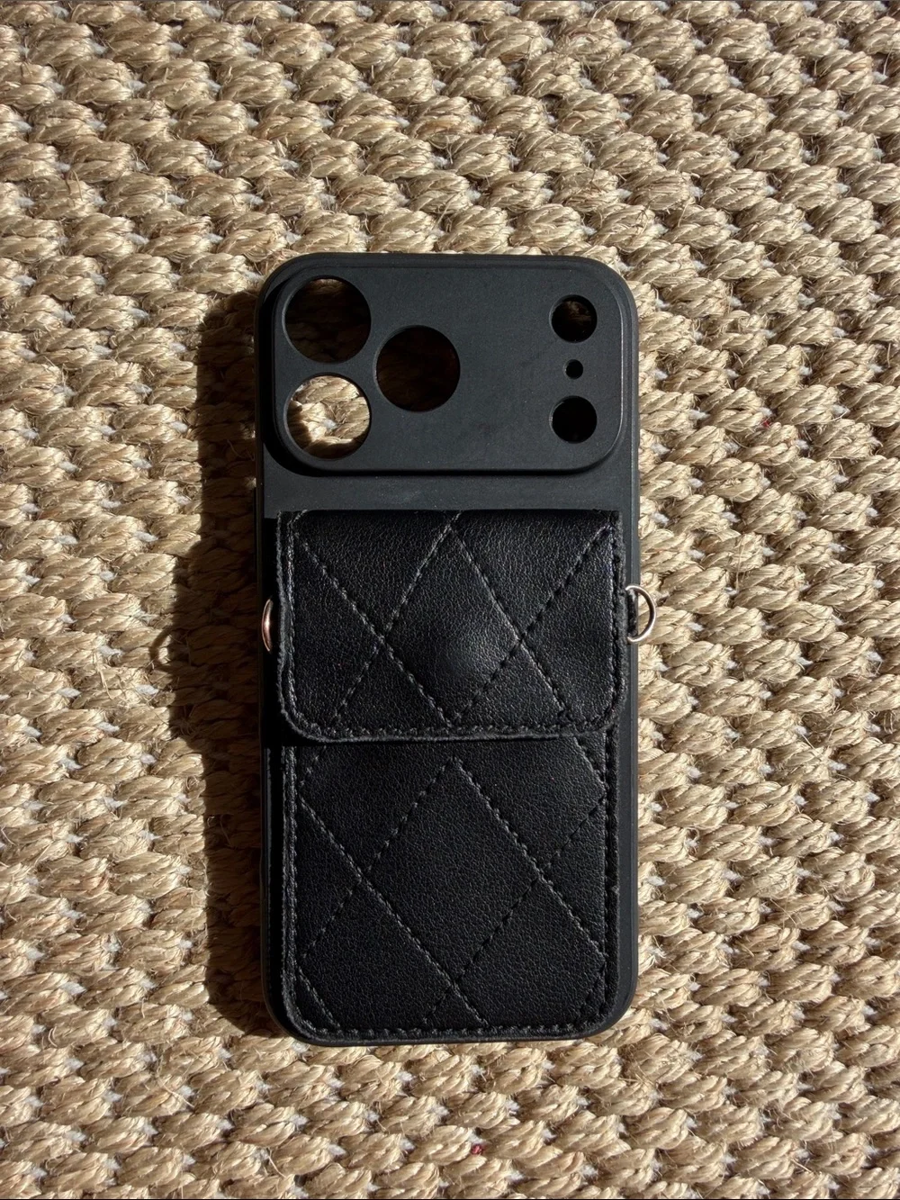 Zara Black Quilted Leather Phone Wallet Case iPhone 17 pro max